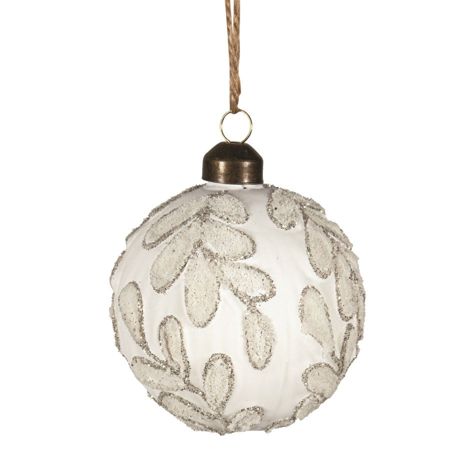 Frosted Mistletoe Glass Ball Ornament