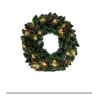 Lit Pine Wreath with Berries