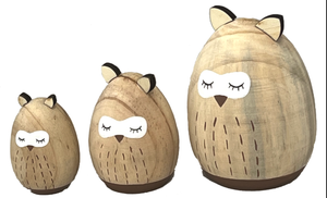 Whimsical Wooden Owl Figurine