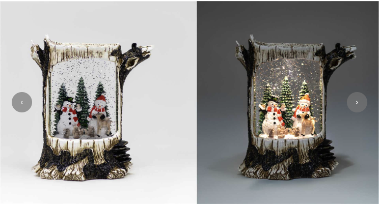 Lighted Snowman Tree Stump Swirling Snowglobe – 8.5"