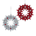 Silver & Red Glittering Wreath Ornament