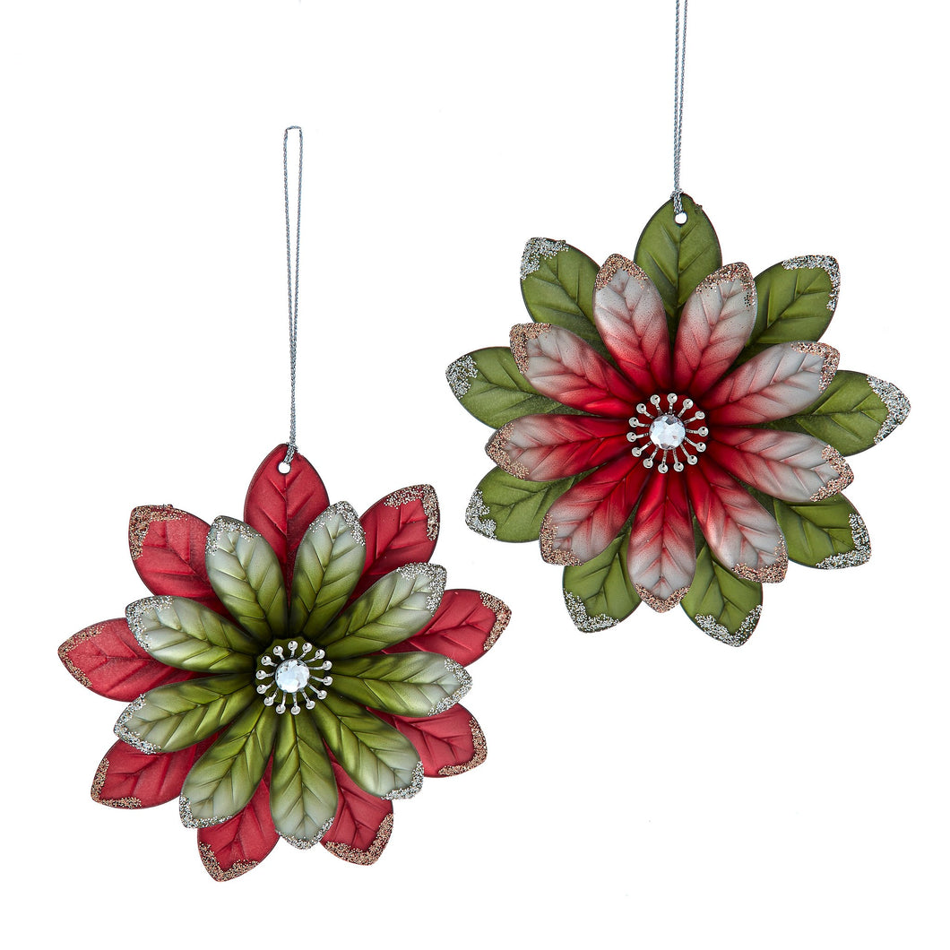 Fancy Red & Green Poinsettia Ornament