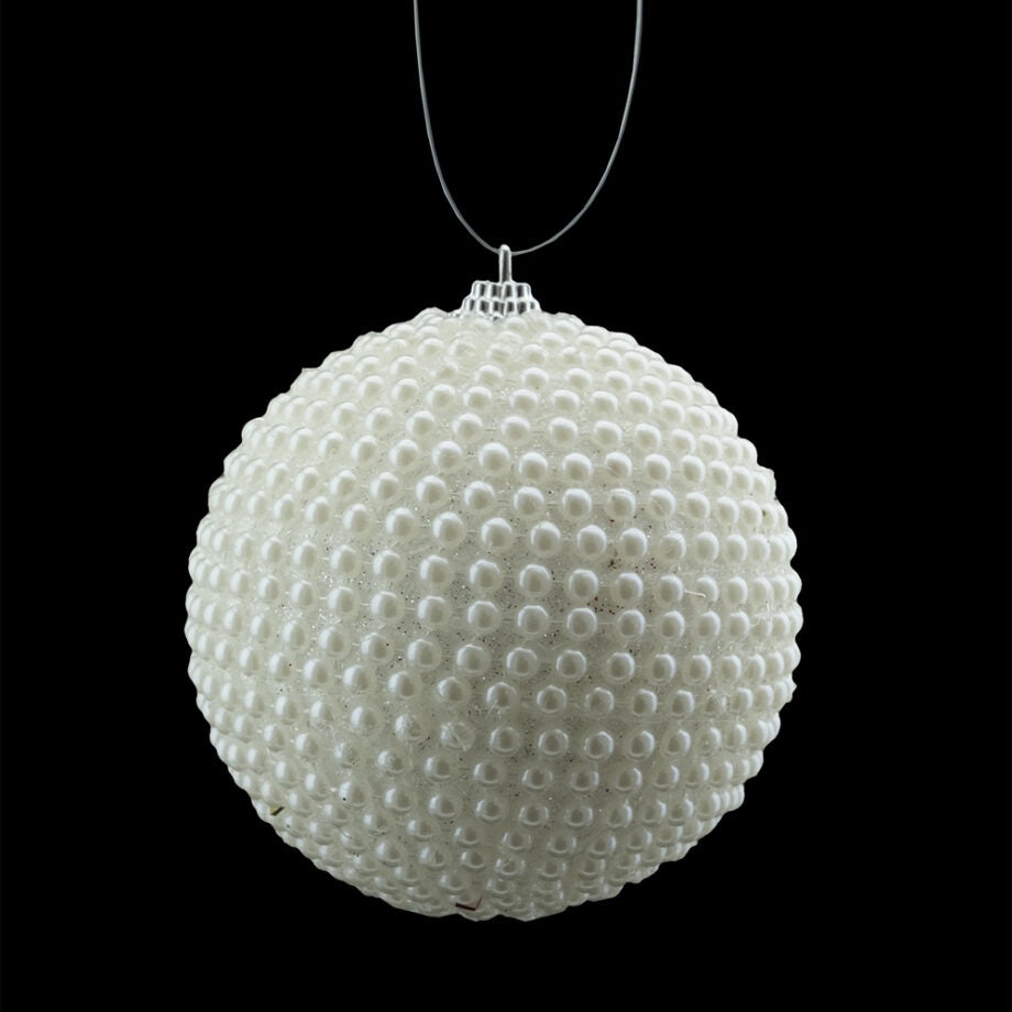 Pearly Ivory Beaded Ball Ornament