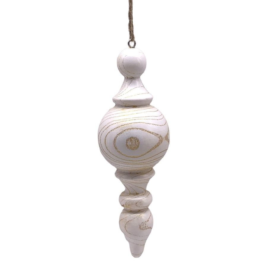 Whitewashed Wooden Finial Ornament