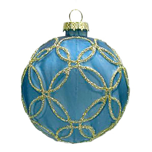Curly Gold & Blue Glass Ball Ornament