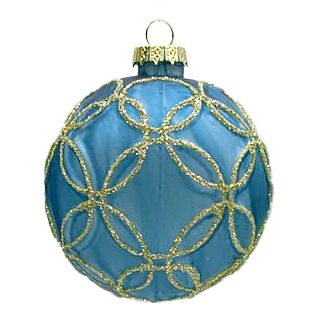 Curly Gold & Blue Glass Ball Ornament