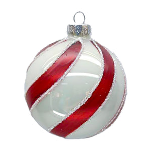 Swirling Red & White Glass Ball Ornament