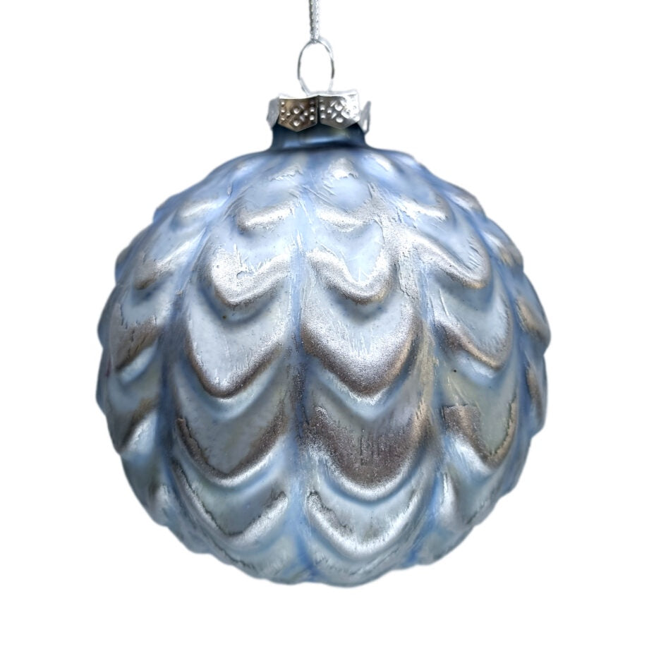 Scalloped Matte Blue Glass Ball Ornament