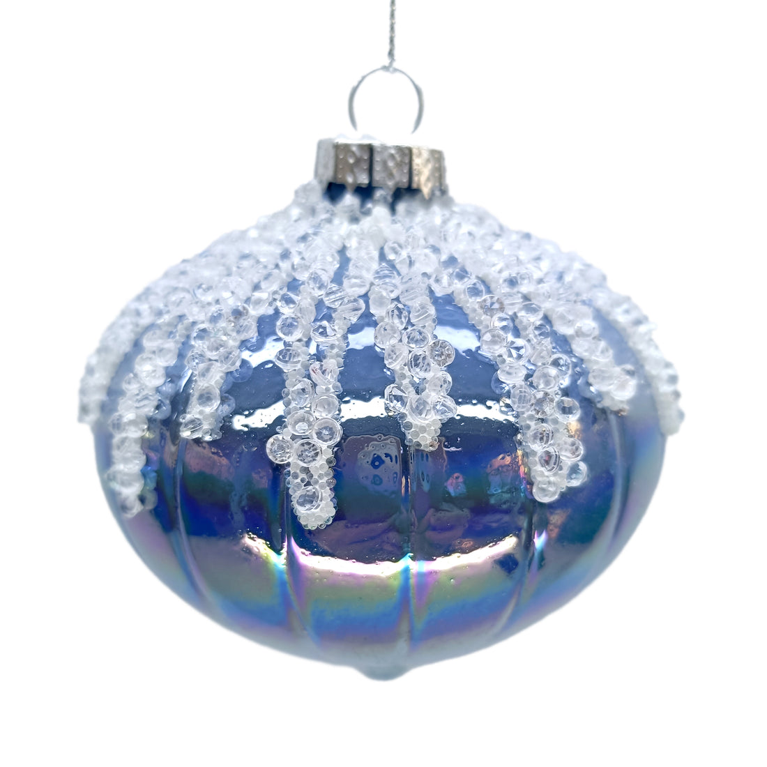 Blue Iridescent Glass Ball Ornament