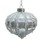 Frosted Silver Ribbed Glass Ball Ornament
