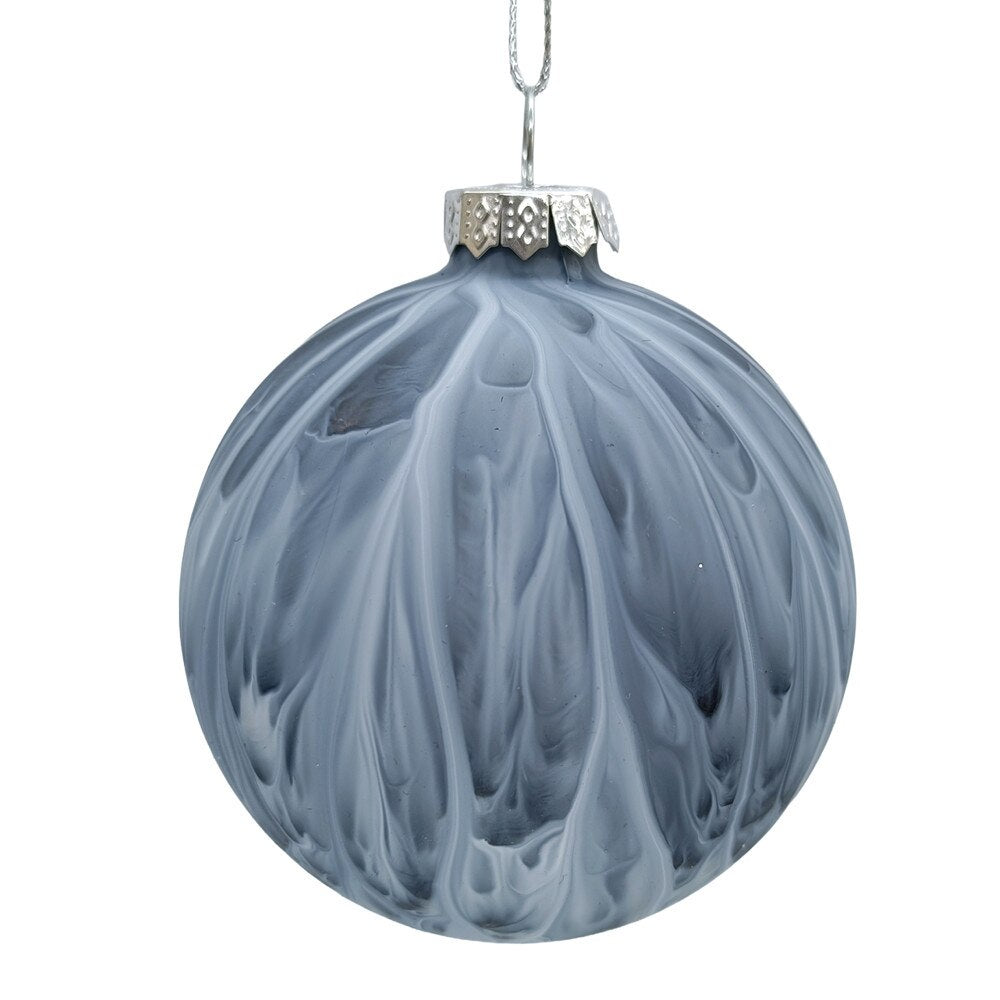 Winter Blue Swirl Glass Ball Ornament