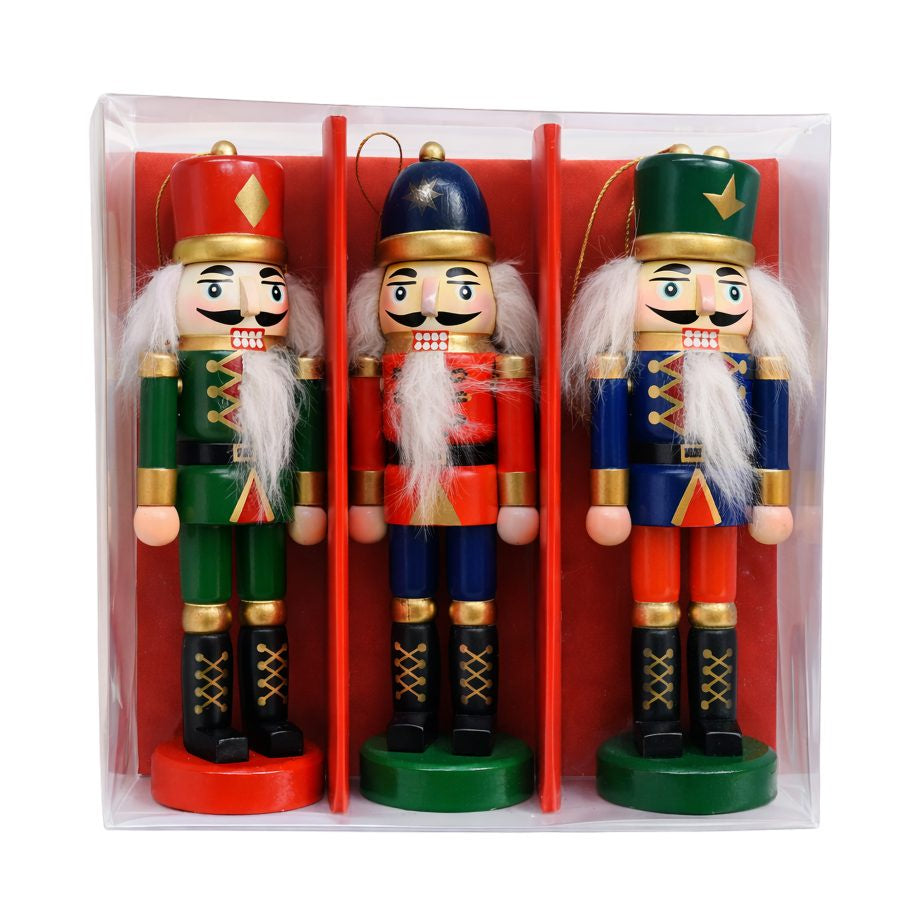 Wooden Nutcracker Ornament Set of 3