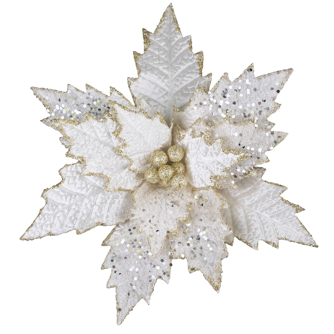Ivory Gold Tipped Poinsettia Pick