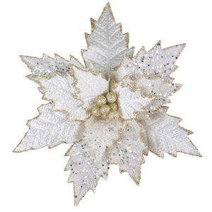 Ivory Gold Tipped Poinsettia Pick