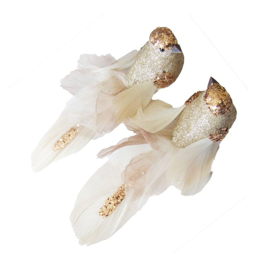 Glittering Champagne Gold Bird Clip