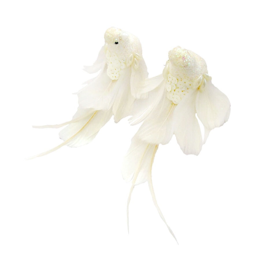 Soft White Feather Bird Clip