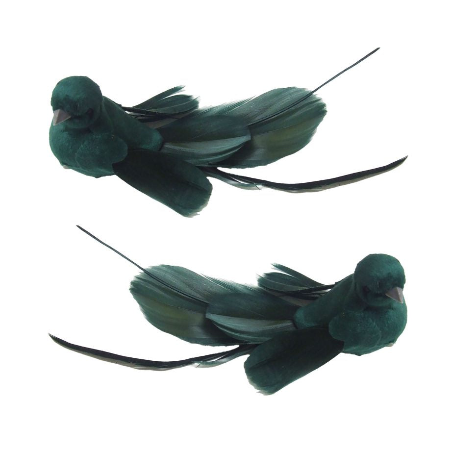 Dark Green Feather Bird Clip Ornament