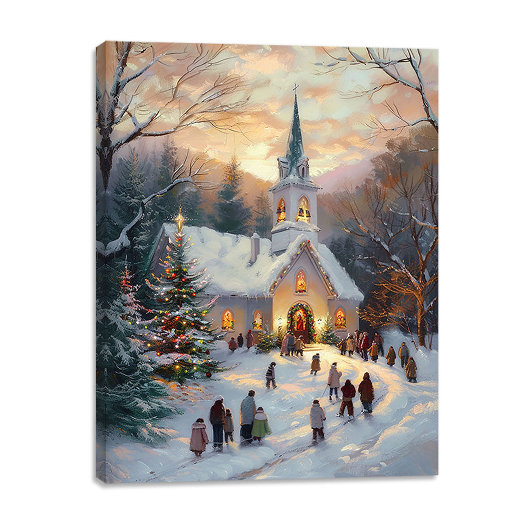 Christmas Eve at the Village Church Lit Canvas Picture