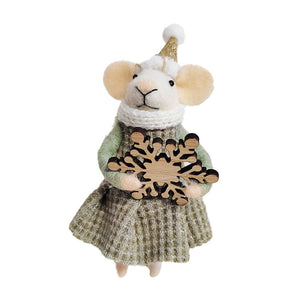 Felt Mouse Ornament In Green Gingham Skirt