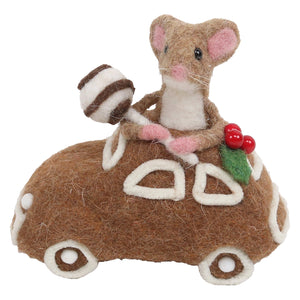 Felt Mouse In A Gingerbread Car