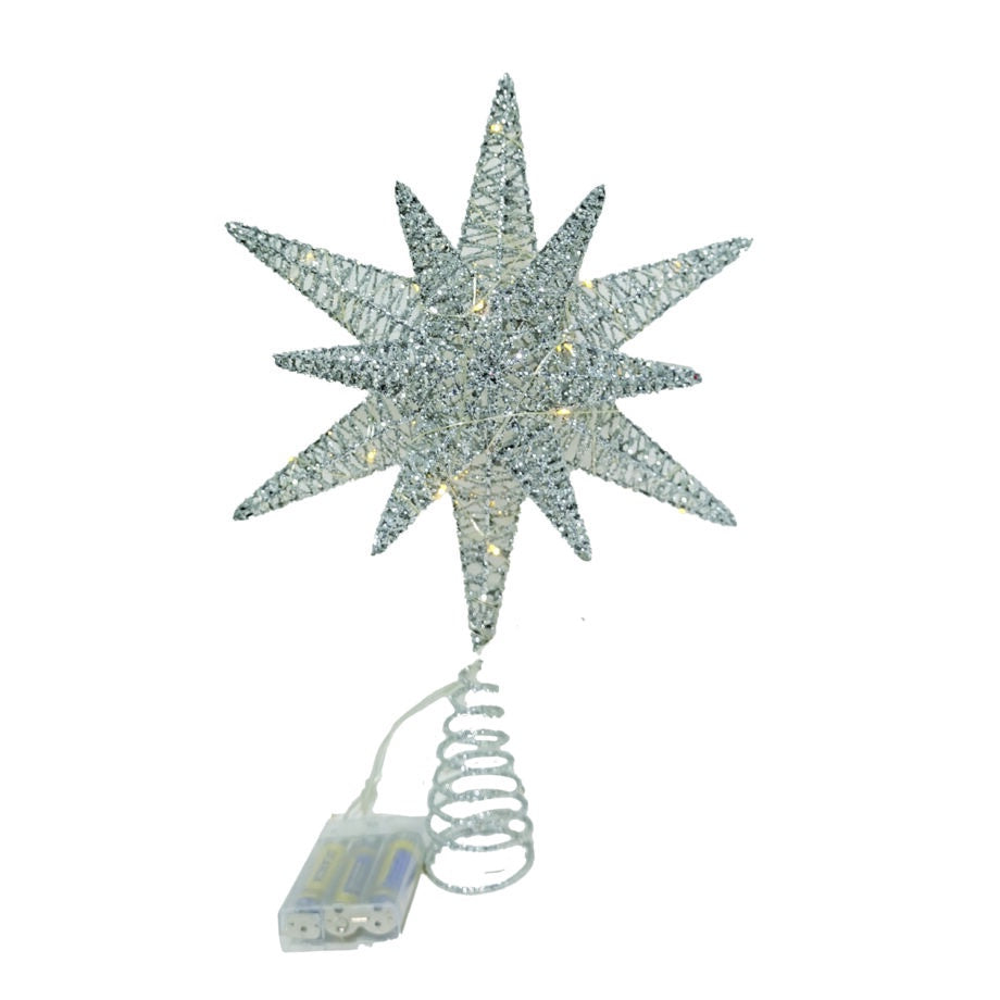 Silver Glitter Lit Tree Topper