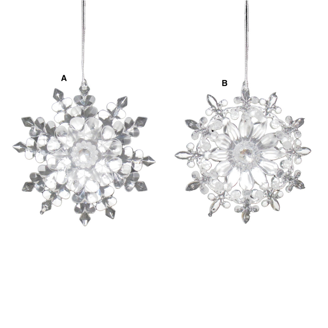 Clear Snowflake w Silver Glitter Ornament