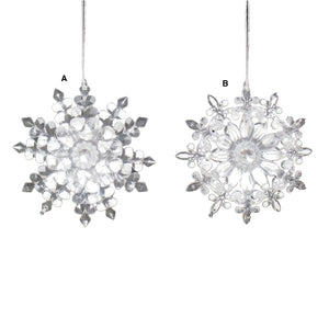Clear Snowflake w Silver Glitter Ornament