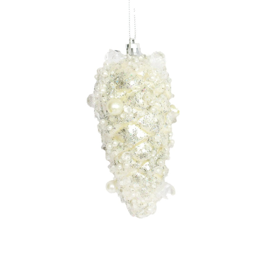 Ivory & Silver Pine Cone Ornament