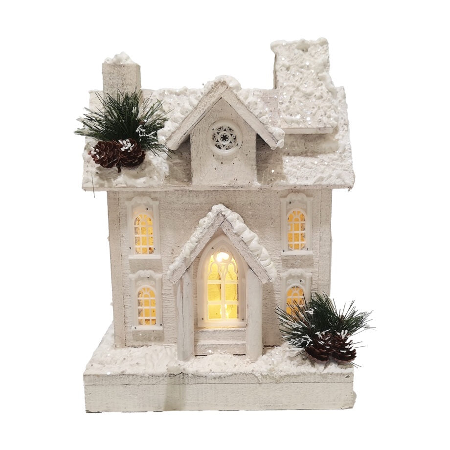 13″ Snow-Covered Wooden House