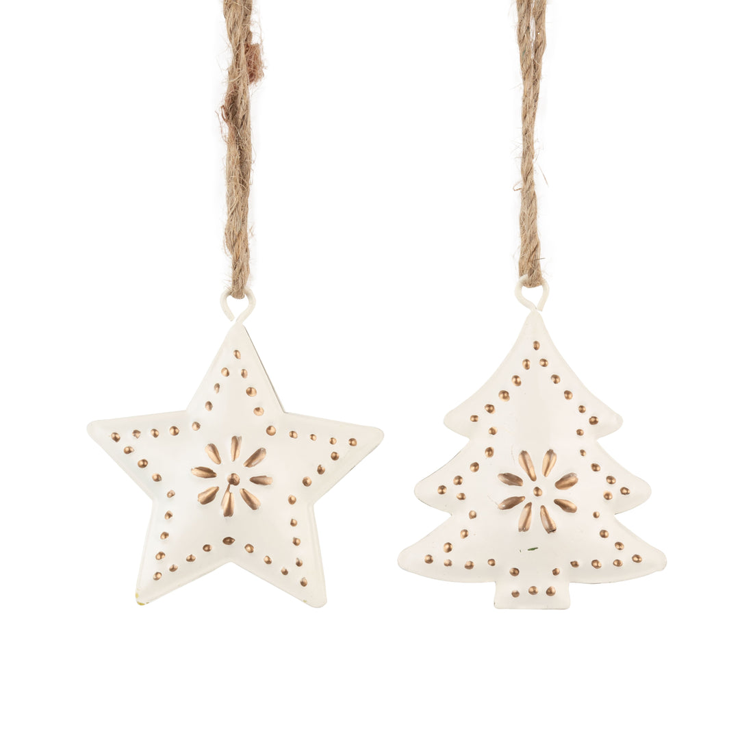 Painted White & Gold Metal Ornament
