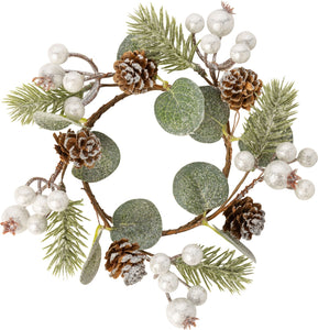 White Berry Mixed Leaf Candle Ring