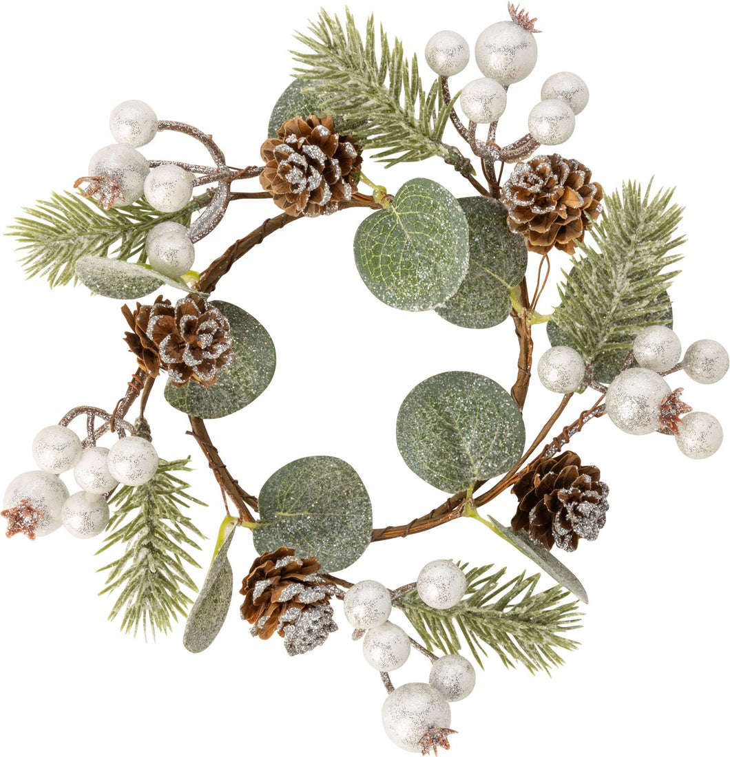 White Berry Mixed Leaf Candle Ring