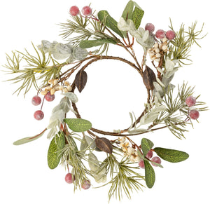 Red Berry Mixed Leaf Candle Ring