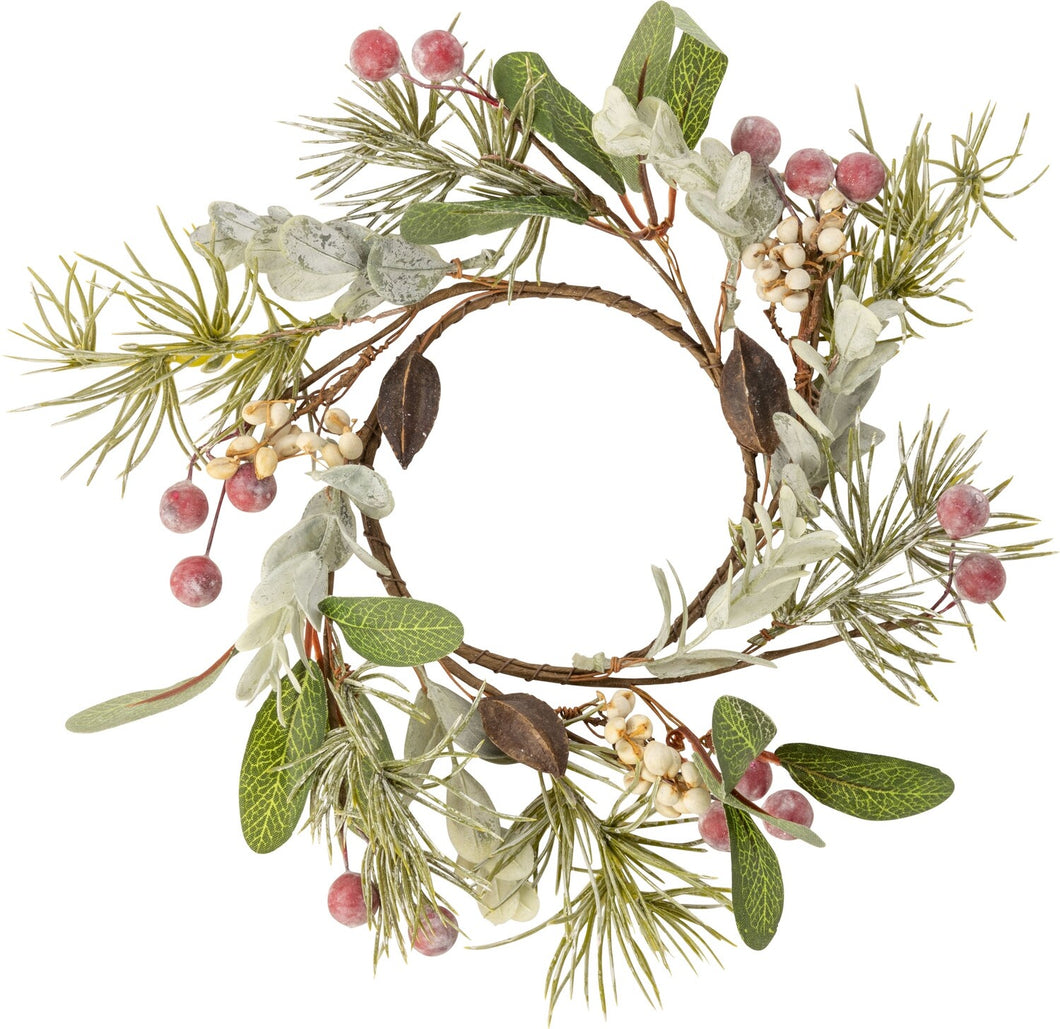 Red Berry Mixed Leaf Candle Ring