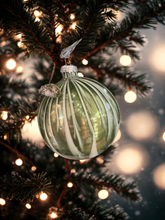 Load image into Gallery viewer, Swirling Green Glass Ball Ornament
