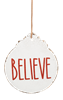 Load image into Gallery viewer, White Metal Ornament w Red Text
