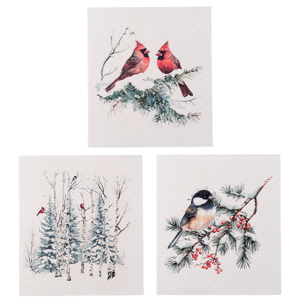 Winter Birds Reusable Sponge Cloth