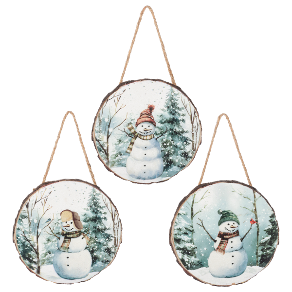 Vintage Snowman Wood Slice Ornaments
