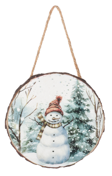 Vintage Snowman Wood Slice Ornaments