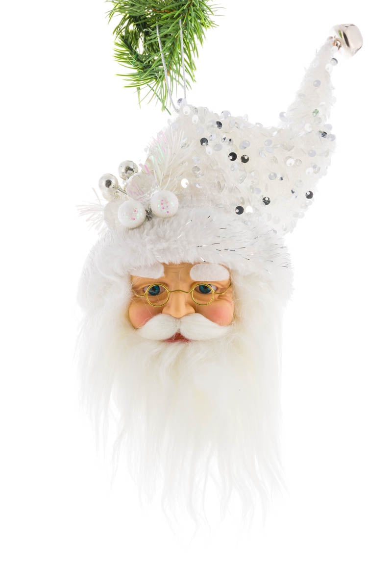Silver Sequin Santa Head Ornament