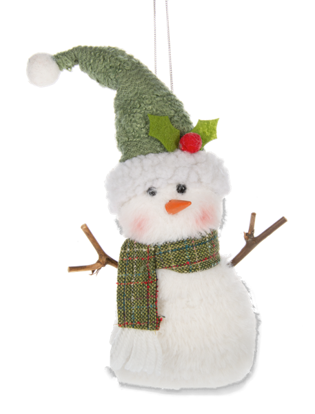 Soft Green Plush Snowman Ornament