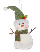 Load image into Gallery viewer, Soft Green Plush Snowman Ornament
