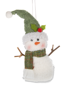 Soft Green Plush Snowman Ornament