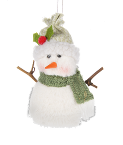 Soft Green Plush Snowman Ornament