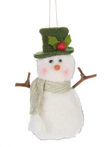 Soft Green Plush Snowman Ornament