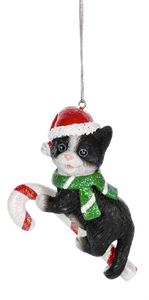 Candycane Cat Ornament