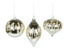 Silver Beaded Glass Ball Ornament