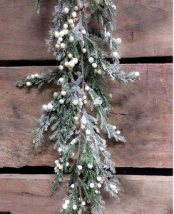 Frosted Pine Garland w Cream Berries - 6 ft