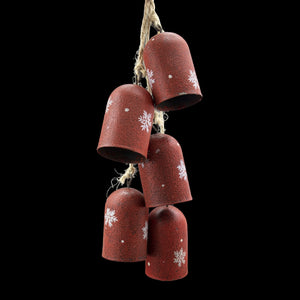 Red Metal Bell Door Hanger w Snowflakes