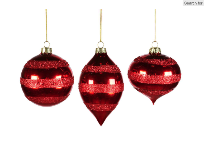 Fancy Red Striped Ball Ornaments